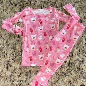 Kids Pink Reindeer Pajama Set